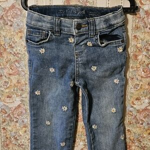 Cat & Jack Girls 3T Denim Jeans with White Daisy Embroidery